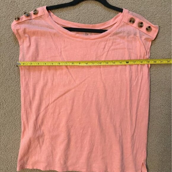 Loft Outlet | Coral Orange Button Detail Short Sleeve Top | Size M - Picture 3 of 6
